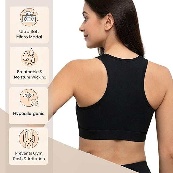 Women's Sports Bra Lenzing Micro Modal – Wire Free High Impact Yoga Bra Padded with Removable Cups, U-Back Workout Gym Crop Top for Running & Fitness