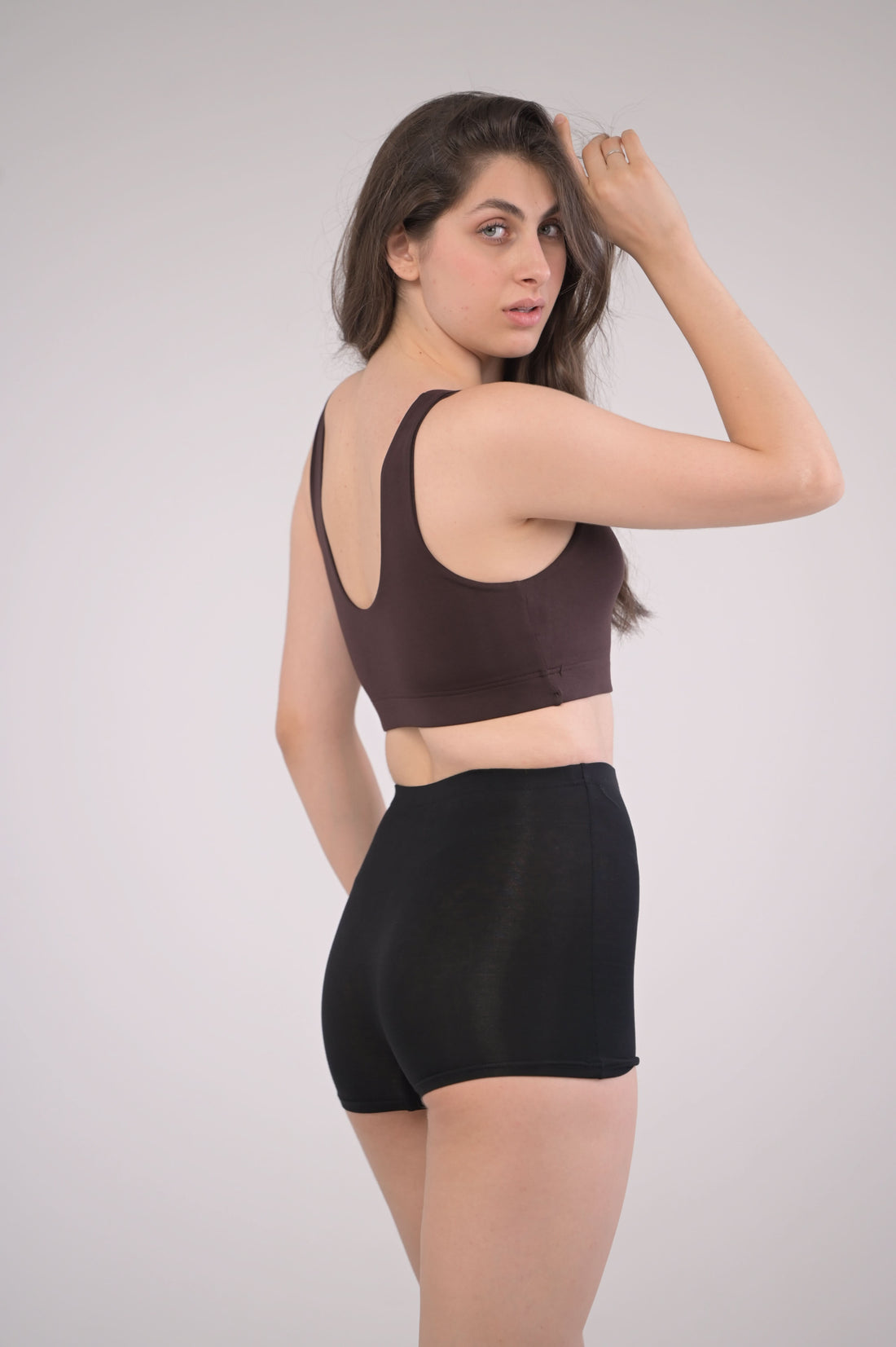 EIRICA Scoop Neck High Impact Running Sports Bra for Women - Brown