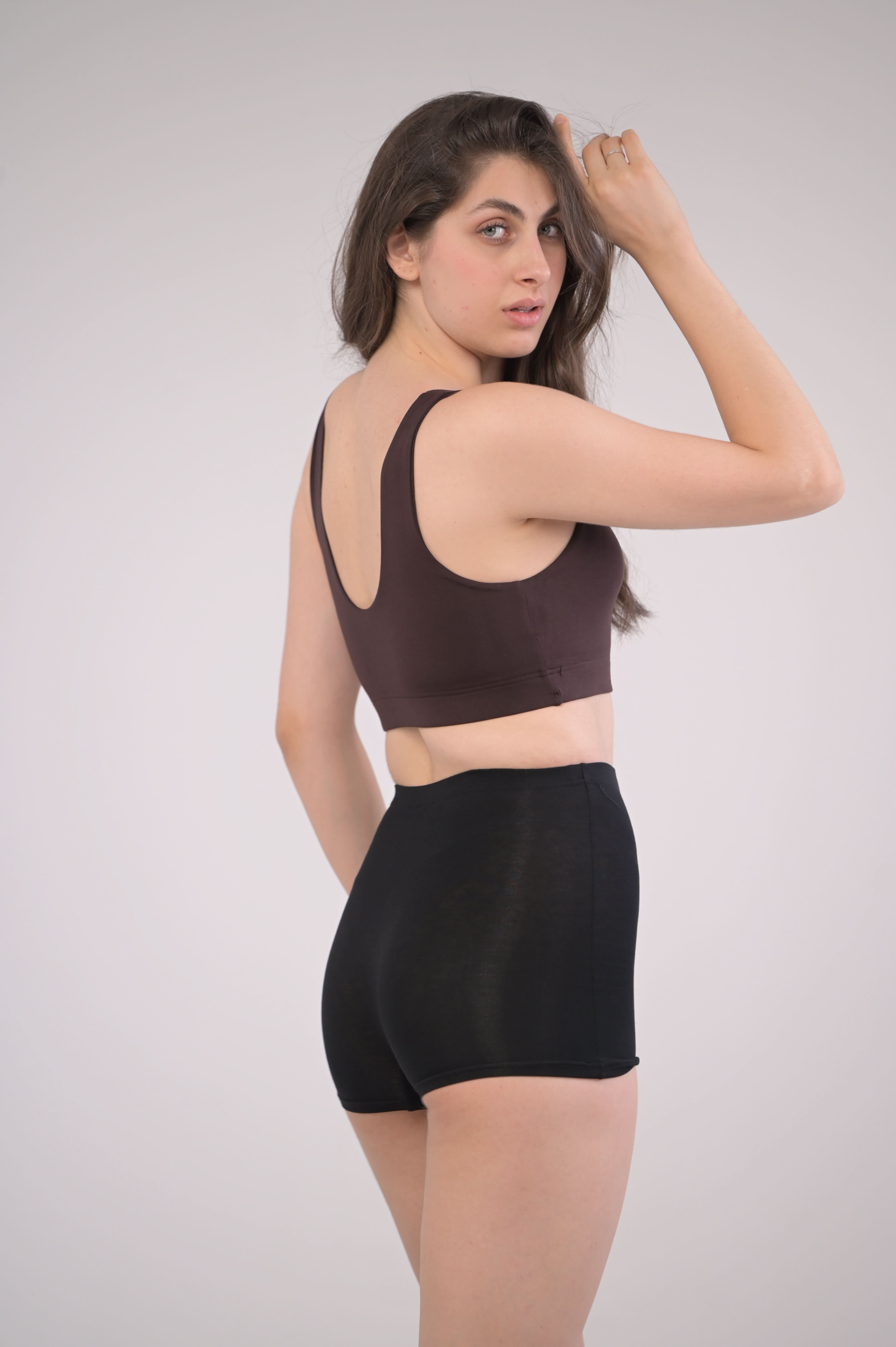 EIRICA Scoop Neck High Impact Running Sports Bra for Women - Brown