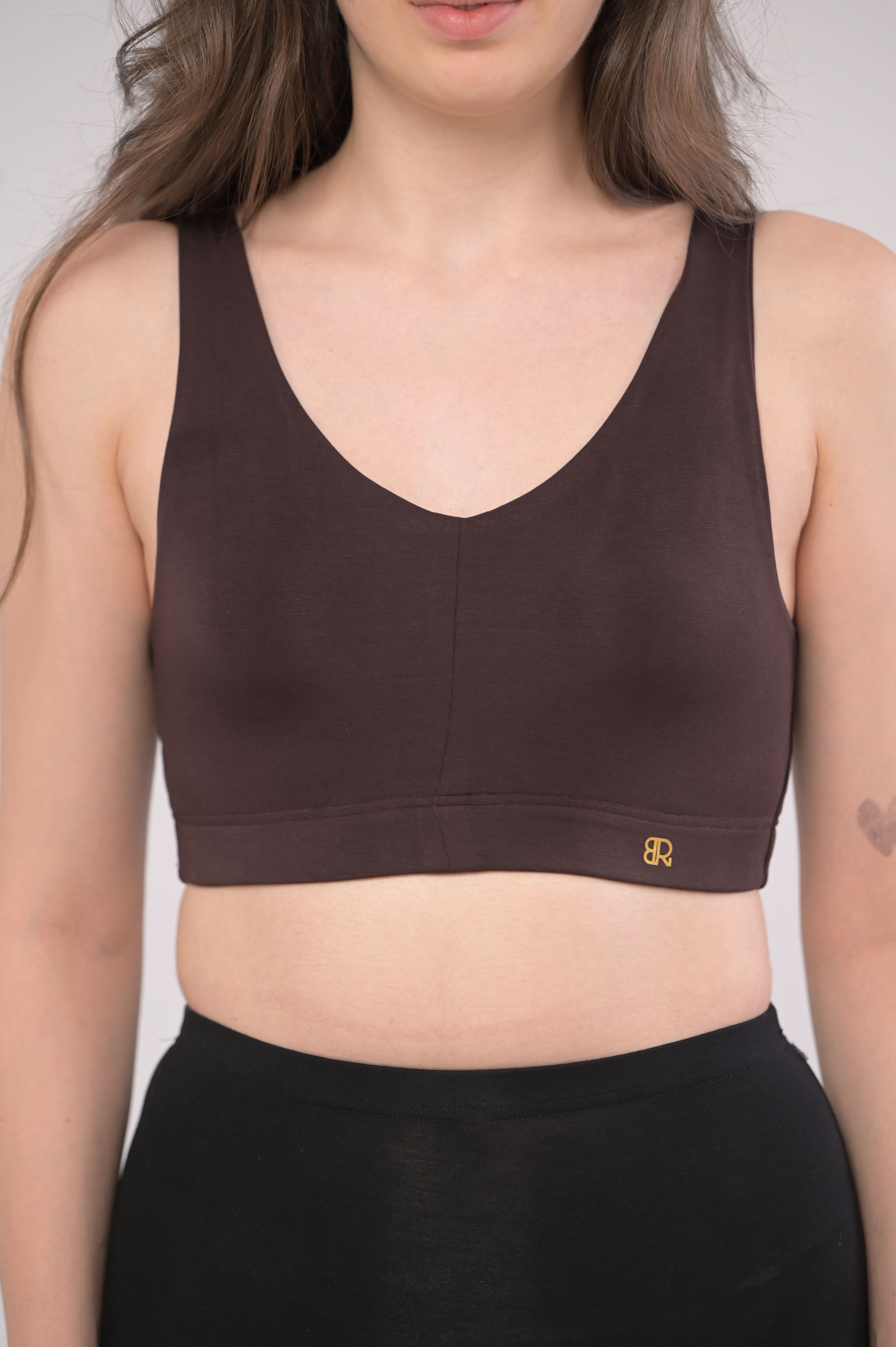 EIRICA Scoop Neck High Impact Running Sports Bra for Women - Brown