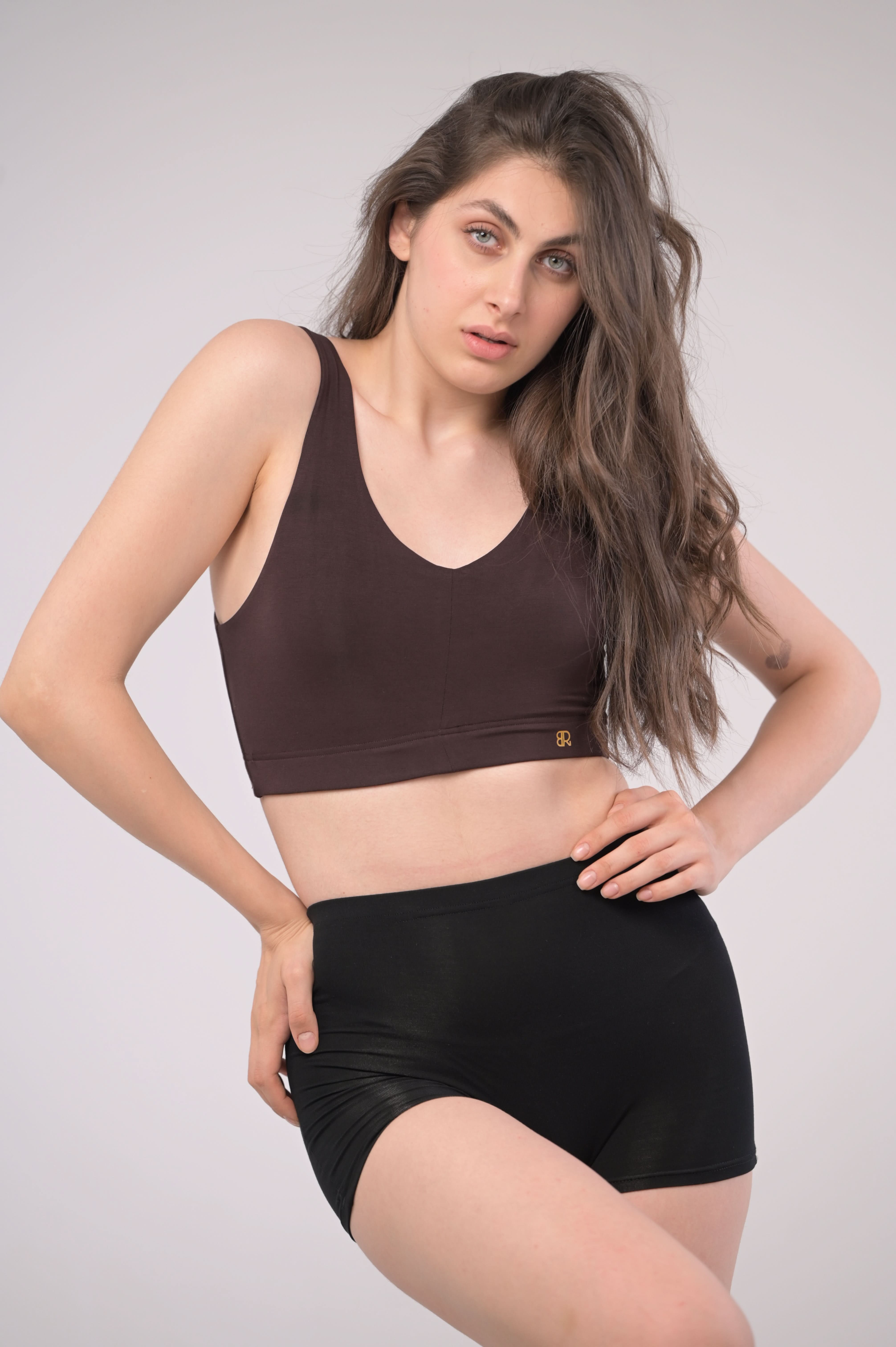 EIRICA Scoop Neck High Impact Running Sports Bra for Women - Brown