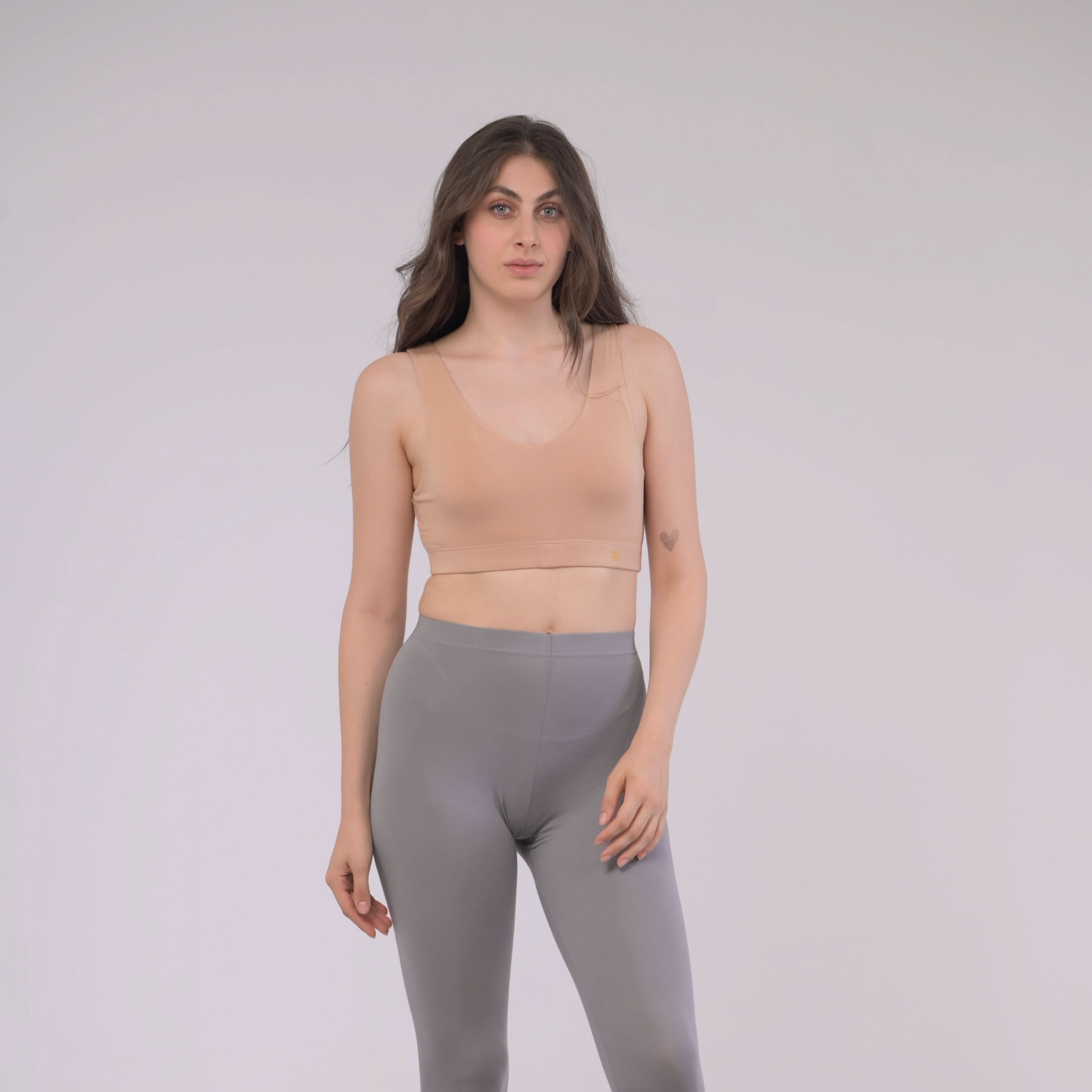 EIRICA Scoop Neck High Impact Running Sports Bra for Women - Brown