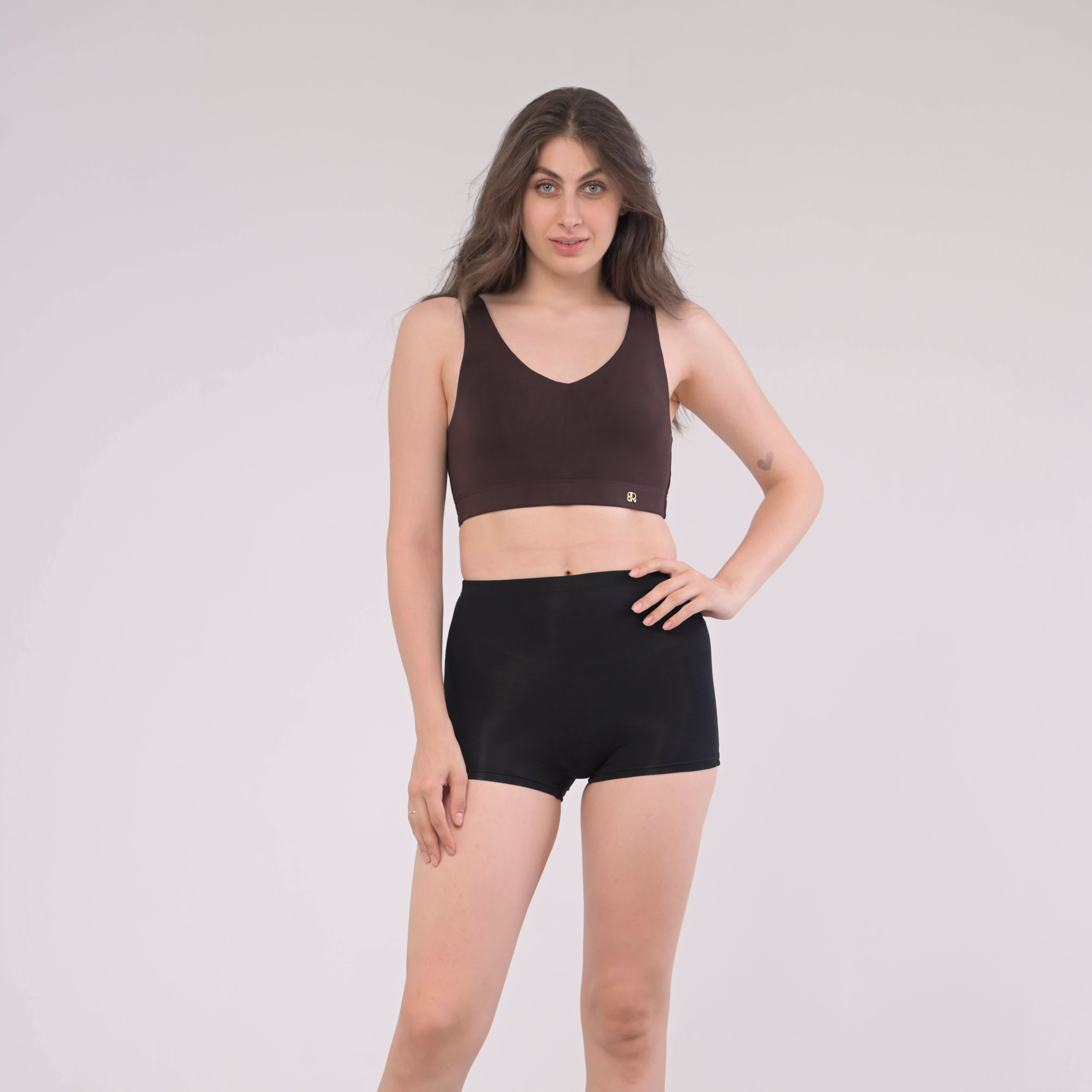 EIRICA Scoop Neck High Impact Running Sports Bra for Women - Brown