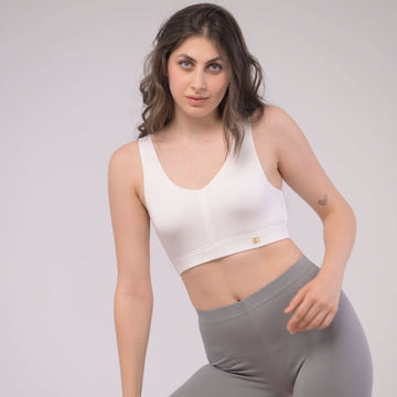 EIRICA Scoop Neck High Impact Running Sports Bra for Women - White