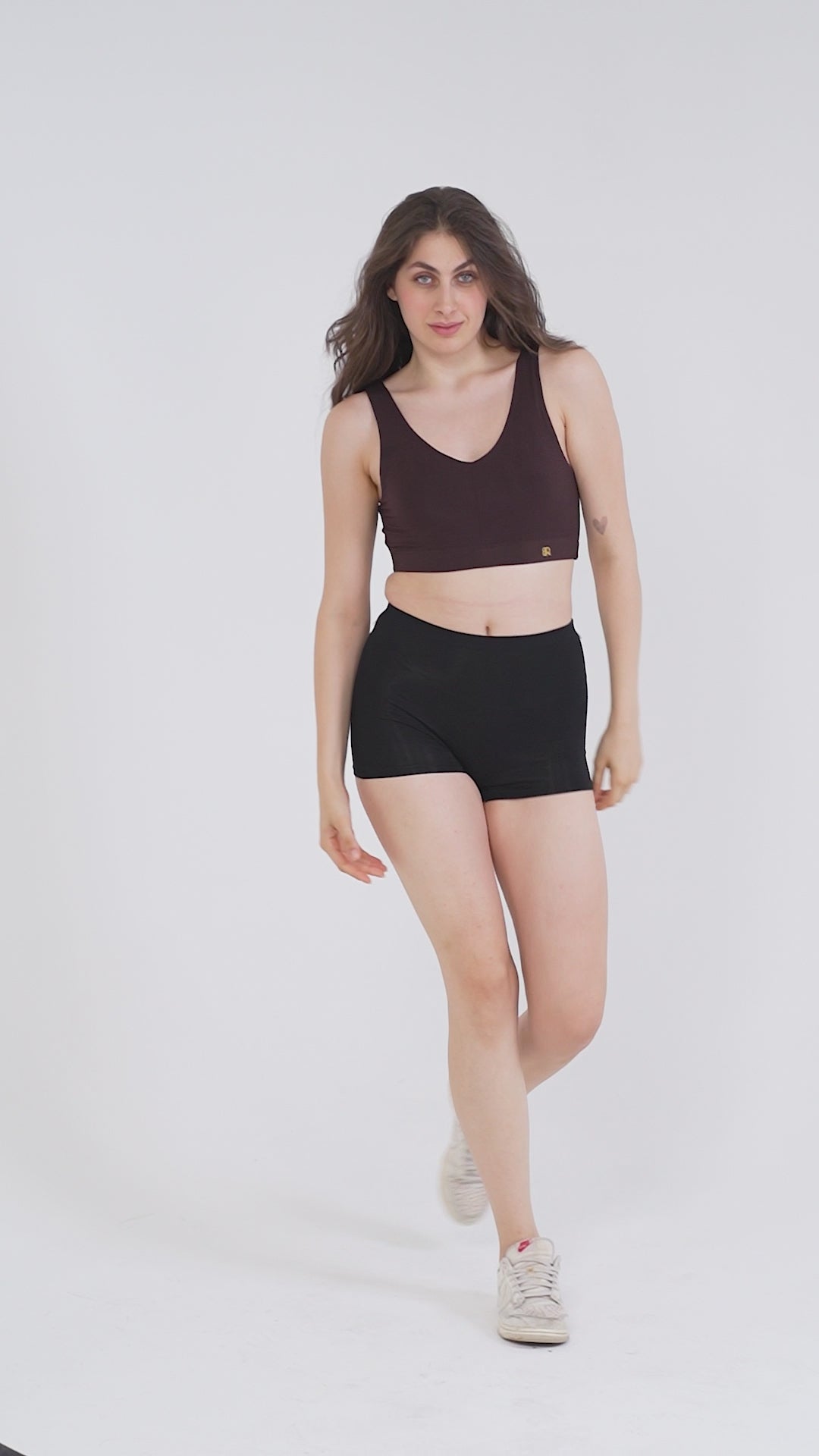 EIRICA Scoop Neck High Impact Running Sports Bra for Women - Brown